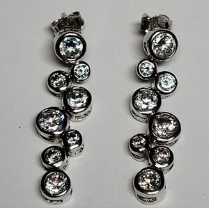 Genuine White Zircon Drop Earrings Set In .925 Sterling Silver